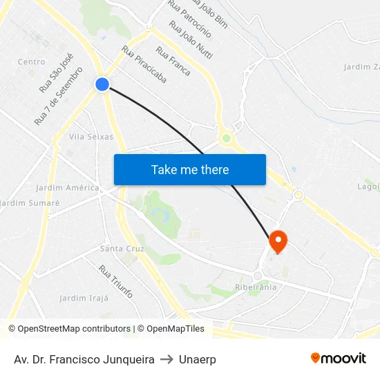 Av. Dr. Francisco Junqueira to Unaerp map