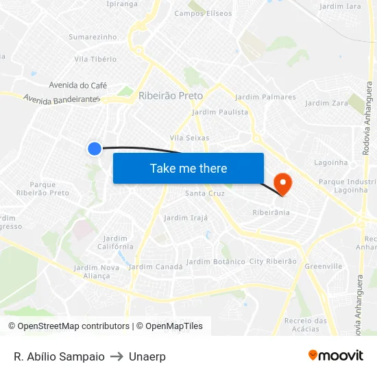 R. Abílio Sampaio to Unaerp map
