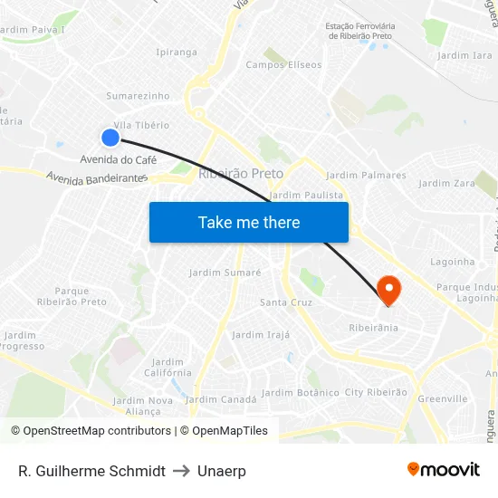 R. Guilherme Schmidt to Unaerp map