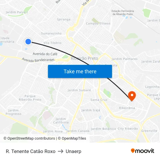 R. Tenente Catão Roxo to Unaerp map