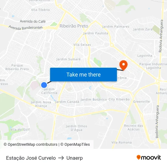 Estação José Curvelo to Unaerp map
