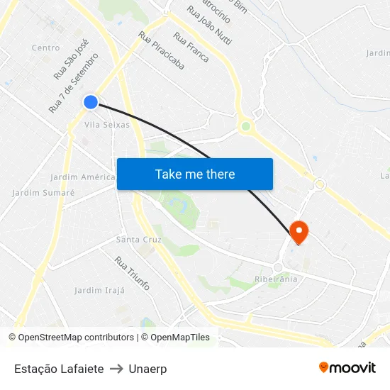 Estação Lafaiete to Unaerp map