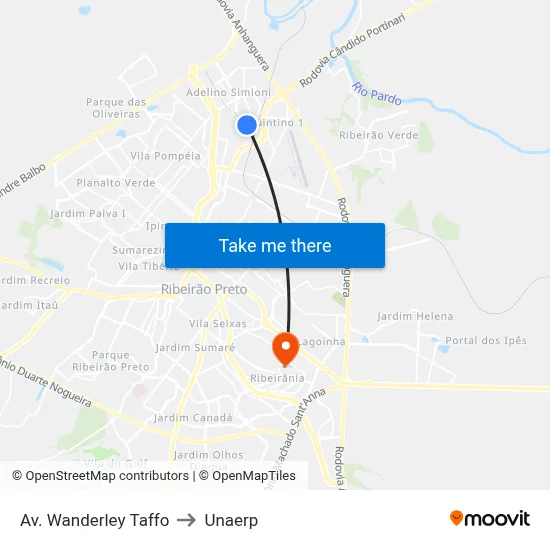 Av. Wanderley Taffo to Unaerp map