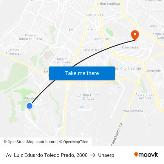 Av. Luiz Eduardo Toledo Prado, 2800 to Unaerp map