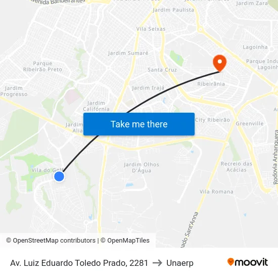 Av. Luiz Eduardo Toledo Prado, 2281 to Unaerp map