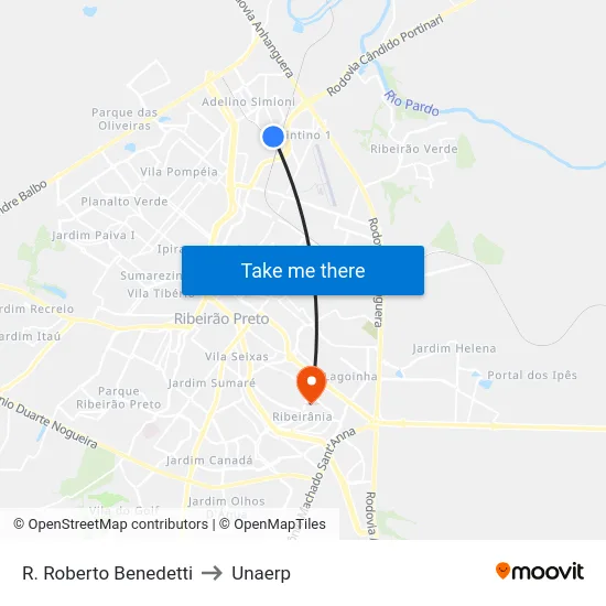 R. Roberto Benedetti to Unaerp map