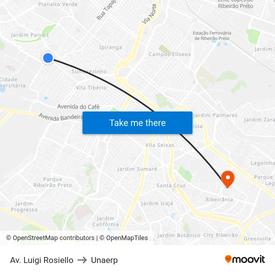 Av. Luigi Rosiello to Unaerp map