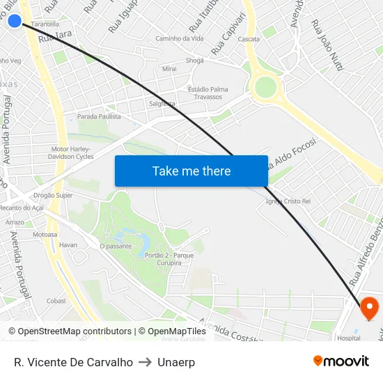 R. Vicente De Carvalho to Unaerp map