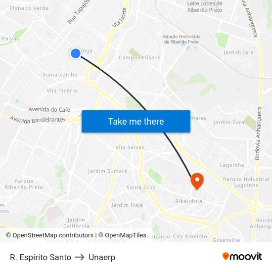 R. Espírito Santo to Unaerp map