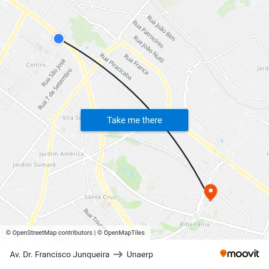 Av. Dr. Francisco Junqueira to Unaerp map