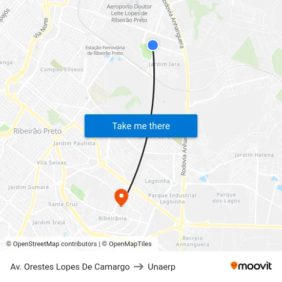 Av. Orestes Lopes De Camargo to Unaerp map
