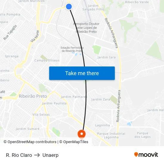 R. Rio Claro to Unaerp map