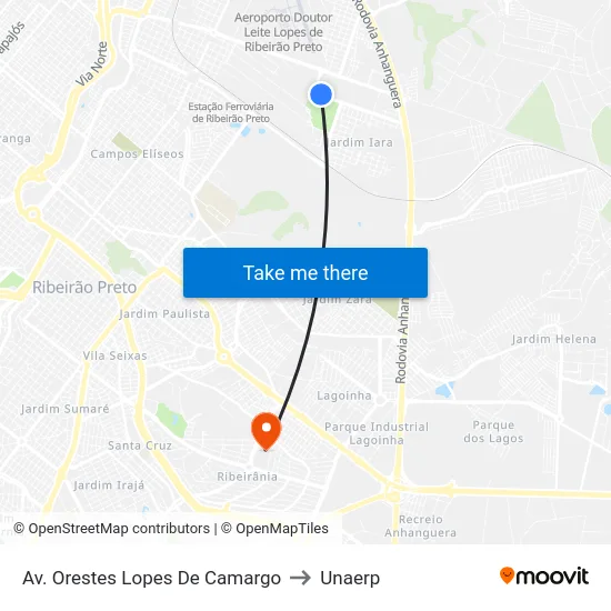 Av. Orestes Lopes De Camargo to Unaerp map