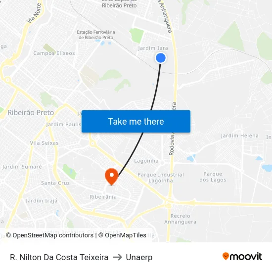 R. Nilton Da Costa Teixeira to Unaerp map