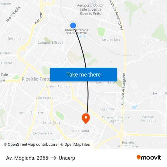 Av. Mogiana, 2055 to Unaerp map