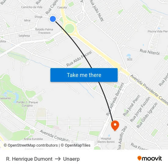 R. Henrique Dumont to Unaerp map