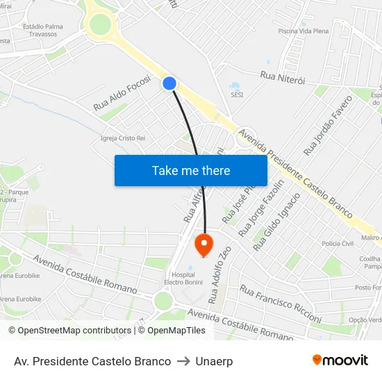 Av. Presidente Castelo Branco to Unaerp map
