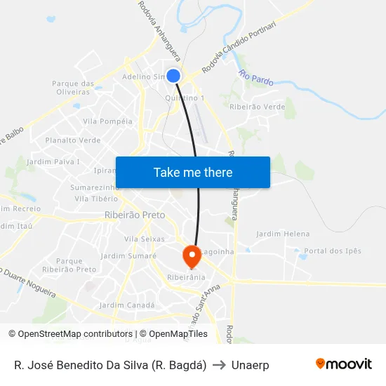 R. José Benedito Da Silva (R. Bagdá) to Unaerp map