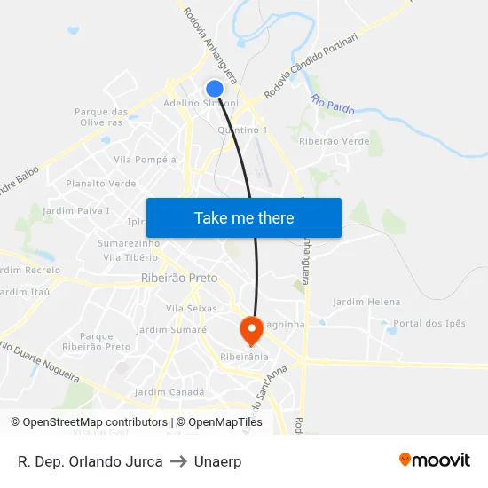 R. Dep. Orlando Jurca to Unaerp map