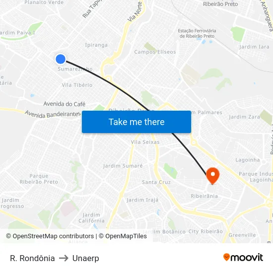 R. Rondônia to Unaerp map