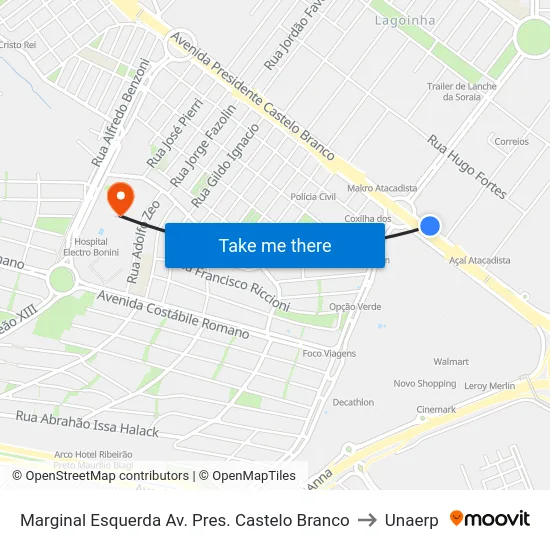 Marginal Esquerda Av. Pres. Castelo Branco to Unaerp map