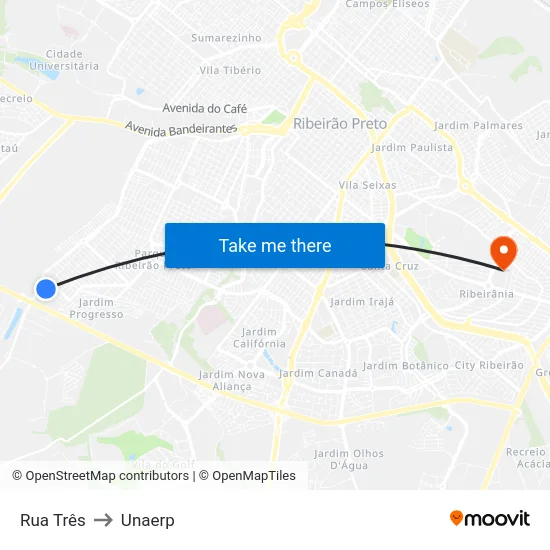 Rua Três to Unaerp map