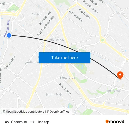 Av. Caramuru to Unaerp map