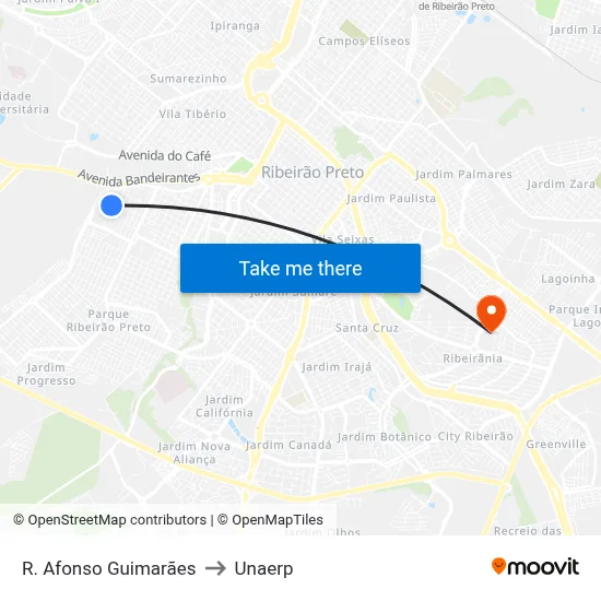 R. Afonso Guimarães to Unaerp map