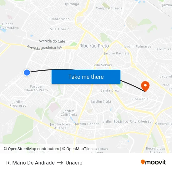 R. Mário De Andrade to Unaerp map