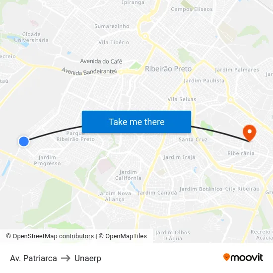 Av. Patriarca to Unaerp map