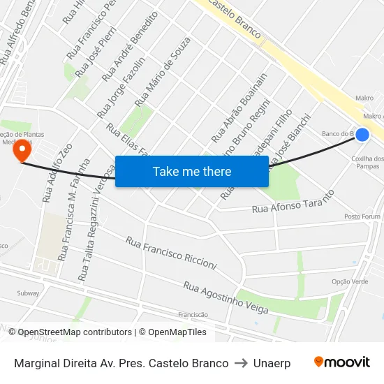 Marginal Direita Av. Pres. Castelo Branco to Unaerp map