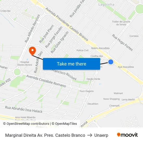 Marginal Direita Av. Pres. Castelo Branco to Unaerp map