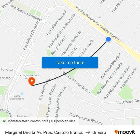 Marginal Direita Av. Pres. Castelo Branco to Unaerp map