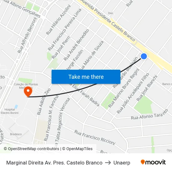 Marginal Direita Av. Pres. Castelo Branco to Unaerp map