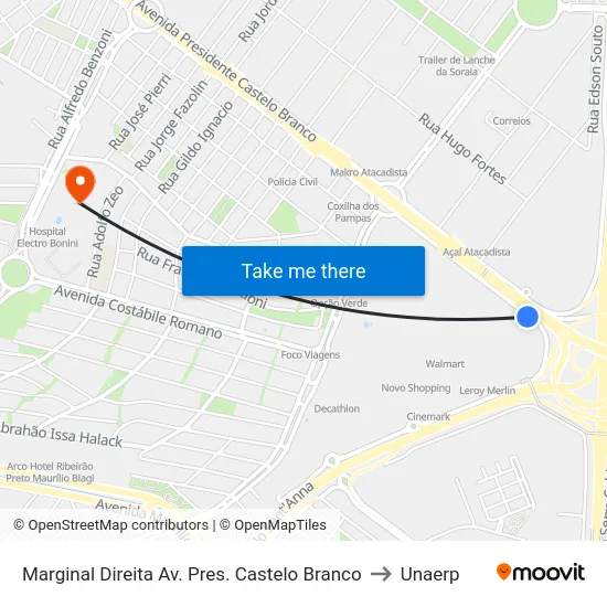Marginal Direita Av. Pres. Castelo Branco to Unaerp map