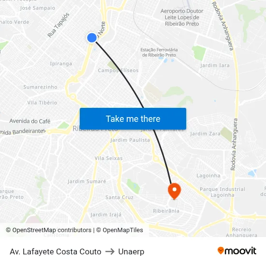 Av. Lafayete Costa Couto to Unaerp map