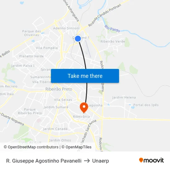 R. Giuseppe Agostinho Pavanelli to Unaerp map