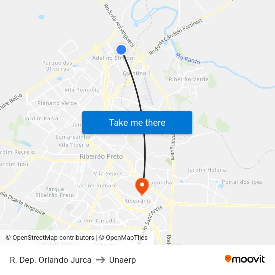 R. Dep. Orlando Jurca to Unaerp map