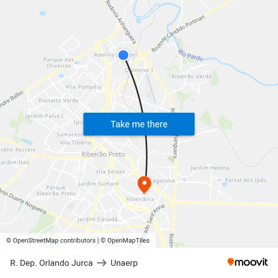 R. Dep. Orlando Jurca to Unaerp map