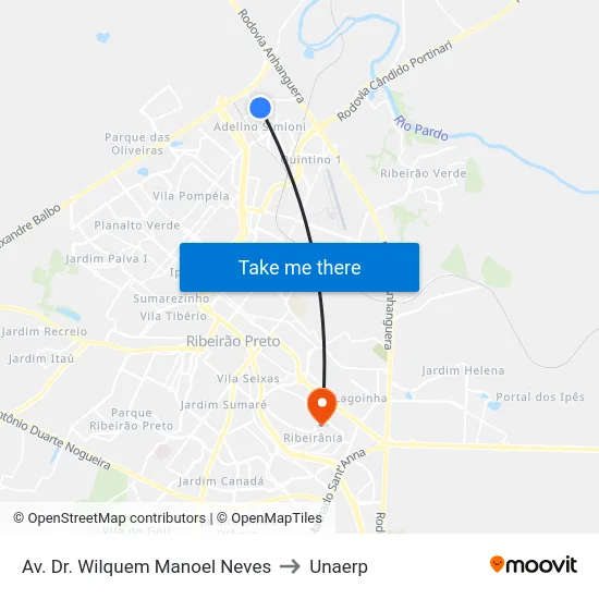 Av. Dr. Wilquem Manoel Neves to Unaerp map