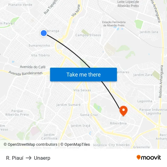R. Piauí to Unaerp map
