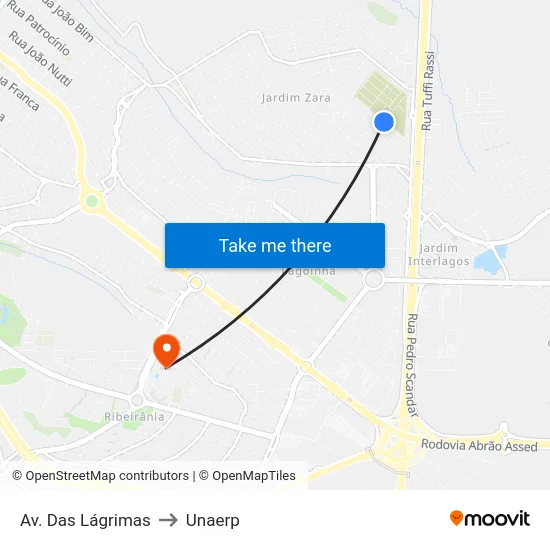 Av. Das Lágrimas to Unaerp map