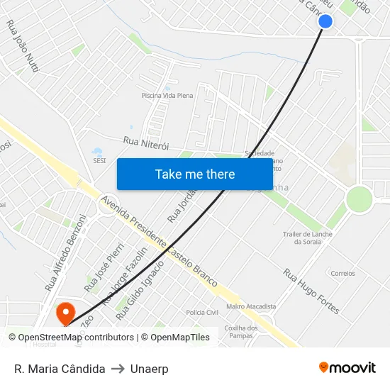 R. Maria Cândida to Unaerp map
