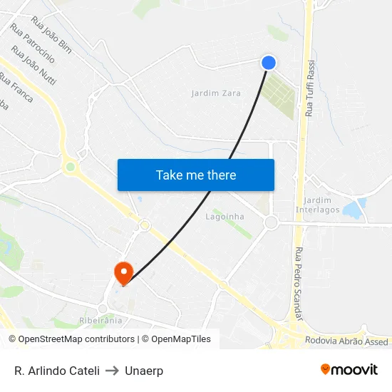 R. Arlindo Cateli to Unaerp map
