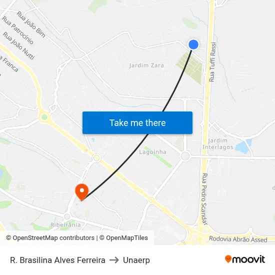 R. Brasilina Alves Ferreira to Unaerp map