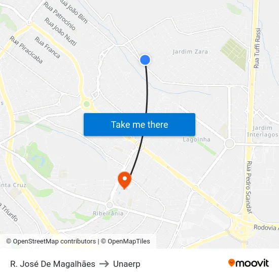 R. José De Magalhães to Unaerp map
