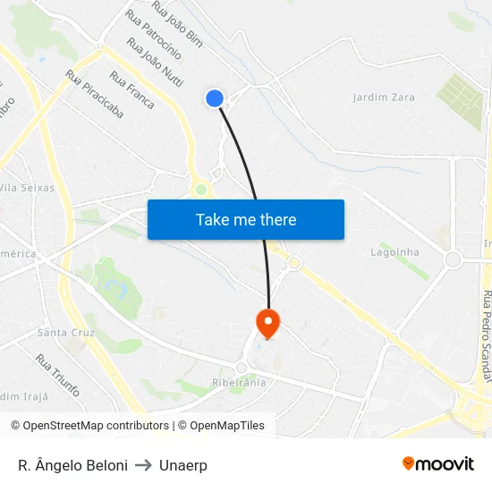 R. Ângelo Beloni to Unaerp map