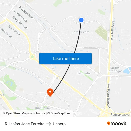 R. Isaías José Ferreira to Unaerp map
