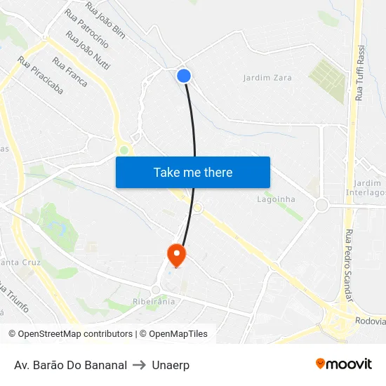 Av. Barão Do Bananal to Unaerp map