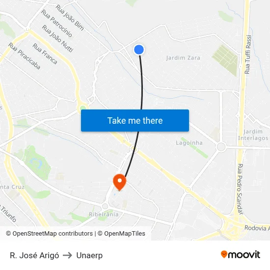 R. José Arigó to Unaerp map